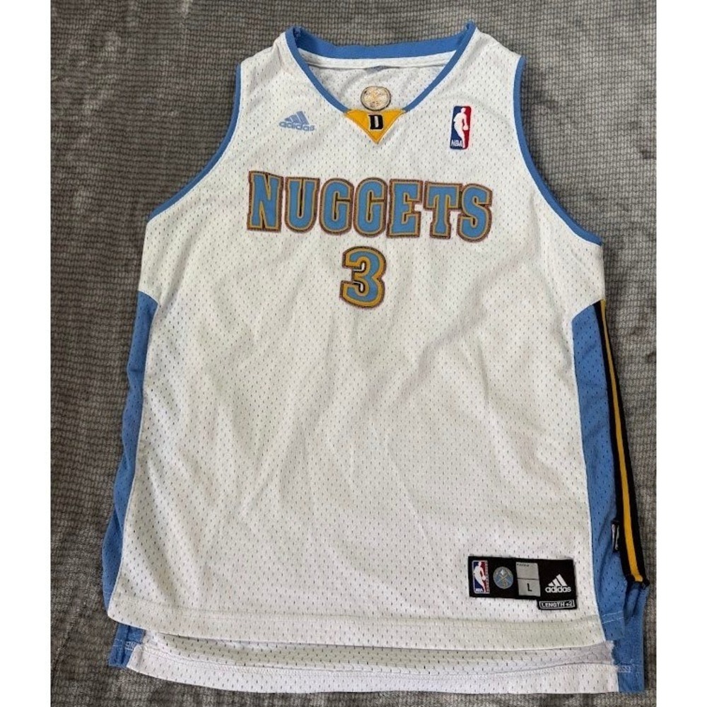 Adidas Denver Nuggets Allen Iverson 3 NBA Jersey White Blue Boys Large Length +2